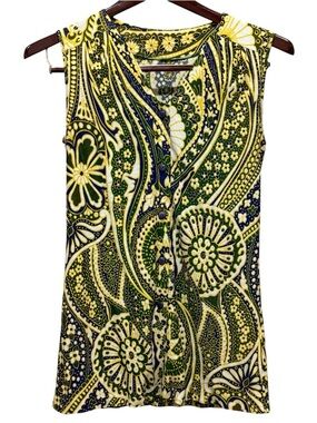 Dutchmaid Vintage 70s Paisley Sleeveless Top Size S/M Green Yellow Arnel